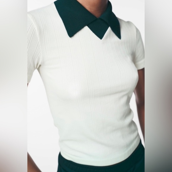 Zara RETRO SEAMLESS TOP Green Collared Stretchy Shirt- X/S- NWOT - Picture 3 of 12